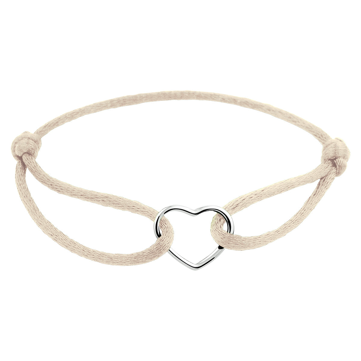 Armband satijn hart 13 - 26 cm zilver gerhodineerd met rubber/nylon/leer