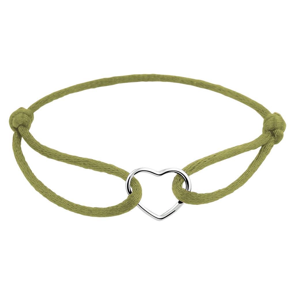 Armband satijn hart 13 - 26 cm zilver gerhodineerd met rubber/nylon/leer