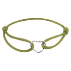 Armband satijn hart 13 - 26 cm zilver gerhodineerd met rubber/nylon/leer