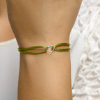 Armband satijn hart 13 - 26 cm zilver gerhodineerd met rubber/nylon/leer