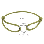 Armband satijn hart 13 - 26 cm zilver gerhodineerd met rubber/nylon/leer