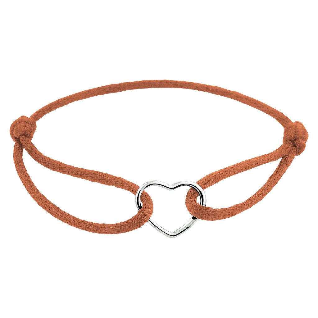 Armband satijn hart 13 - 26 cm zilver gerhodineerd met rubber/nylon/leer