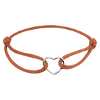 Armband satijn hart 13 - 26 cm zilver gerhodineerd met rubber/nylon/leer