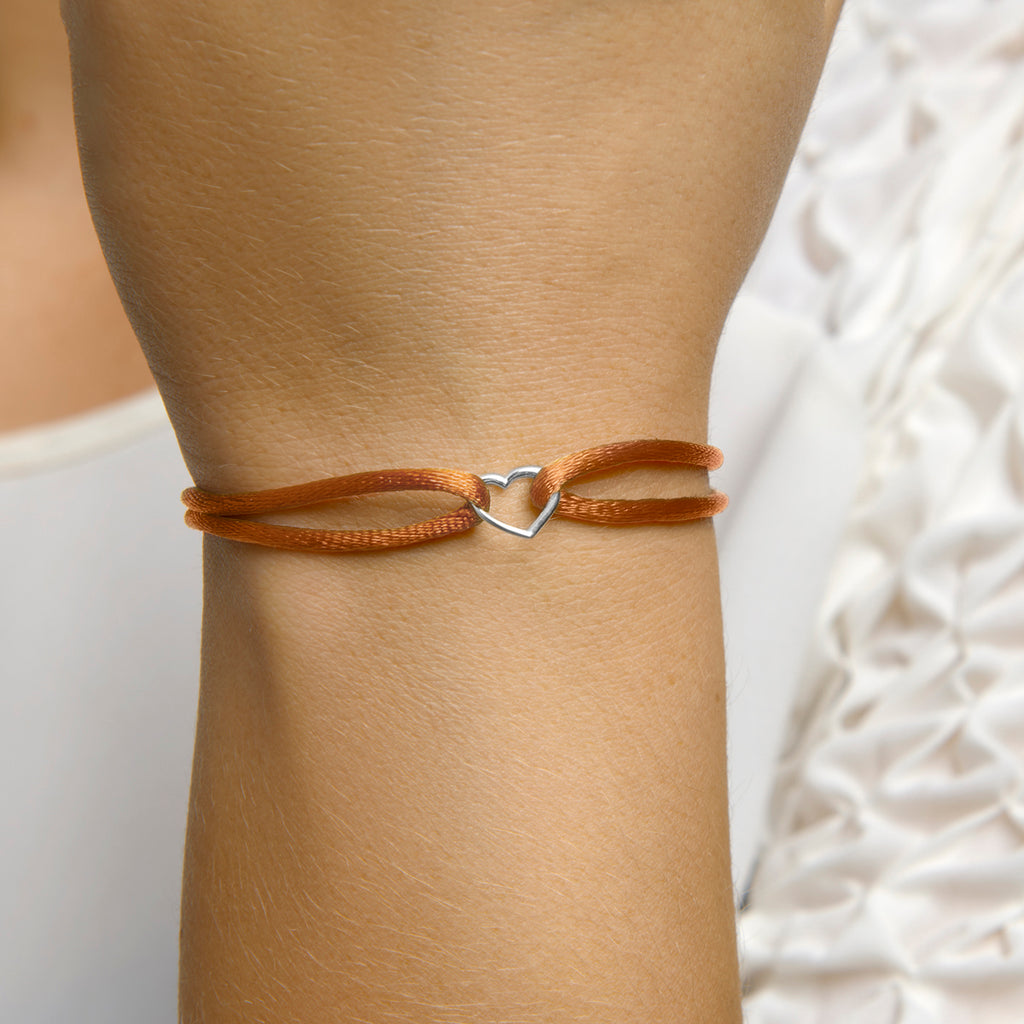 Armband satijn hart 13 - 26 cm zilver gerhodineerd met rubber/nylon/leer