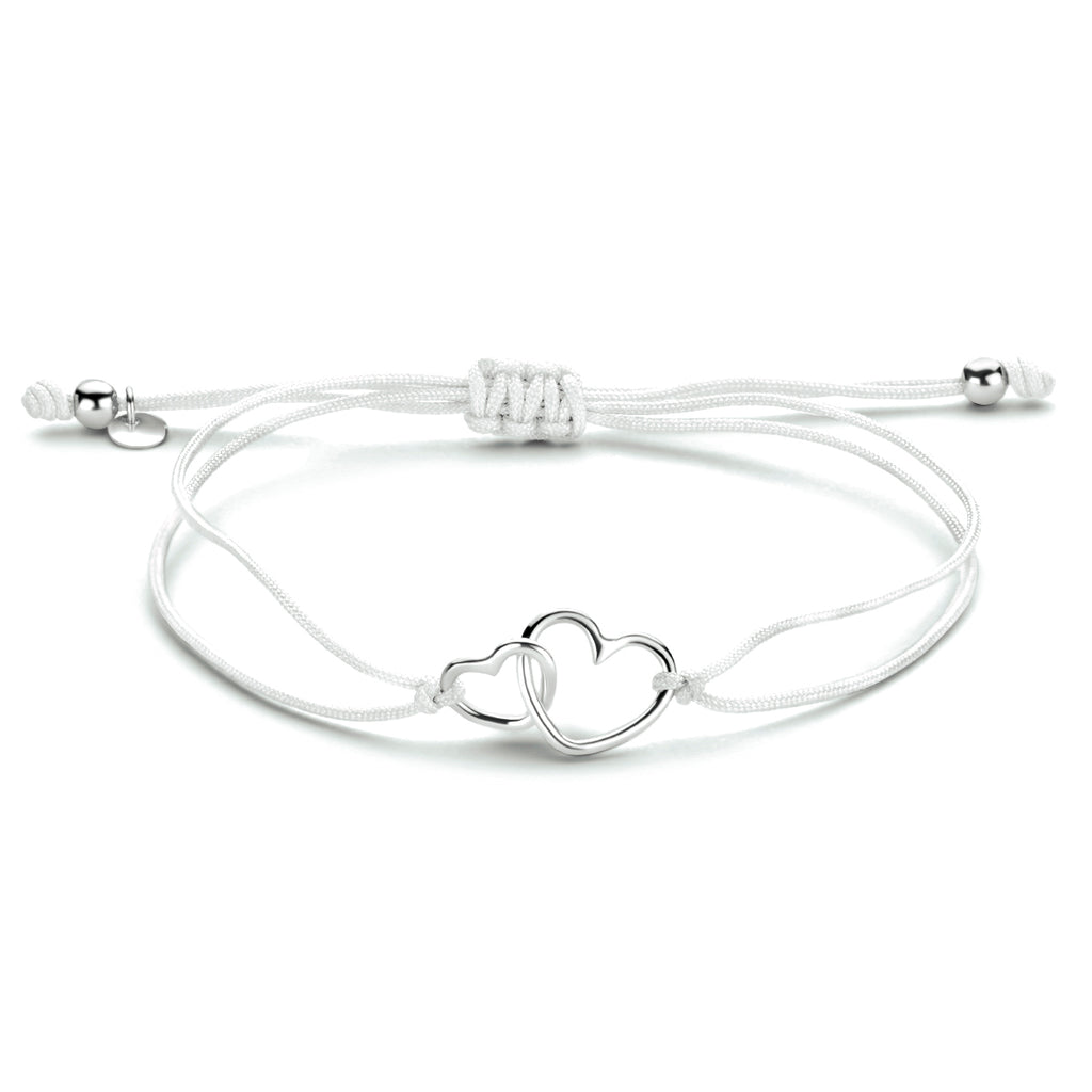 Armband katoen hartjes zilver gerhodineerd met rubber/nylon/leer