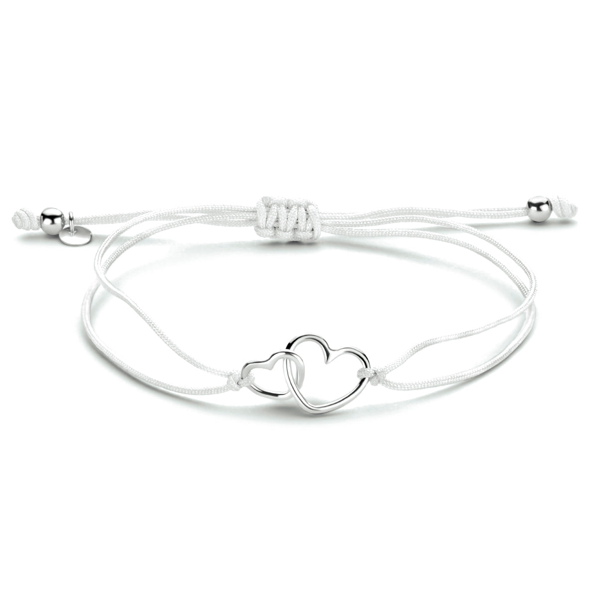 Armband katoen hartjes zilver gerhodineerd met rubber/nylon/leer