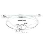 Armband katoen hartjes zilver gerhodineerd met rubber/nylon/leer