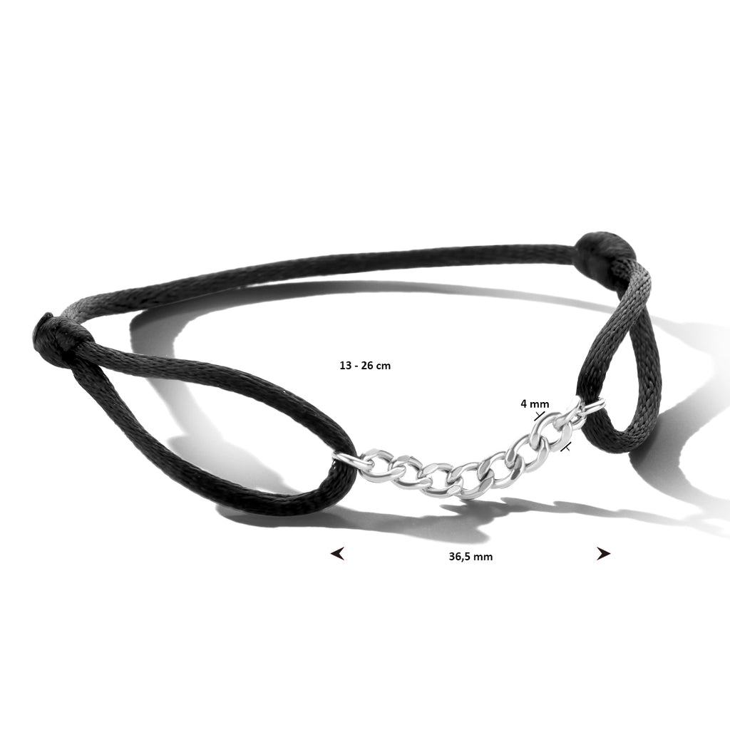 Armband satijn zilver gerhodineerd met rubber/nylon/leer