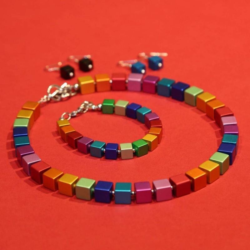 Handgemaakte collier geblokt multi color