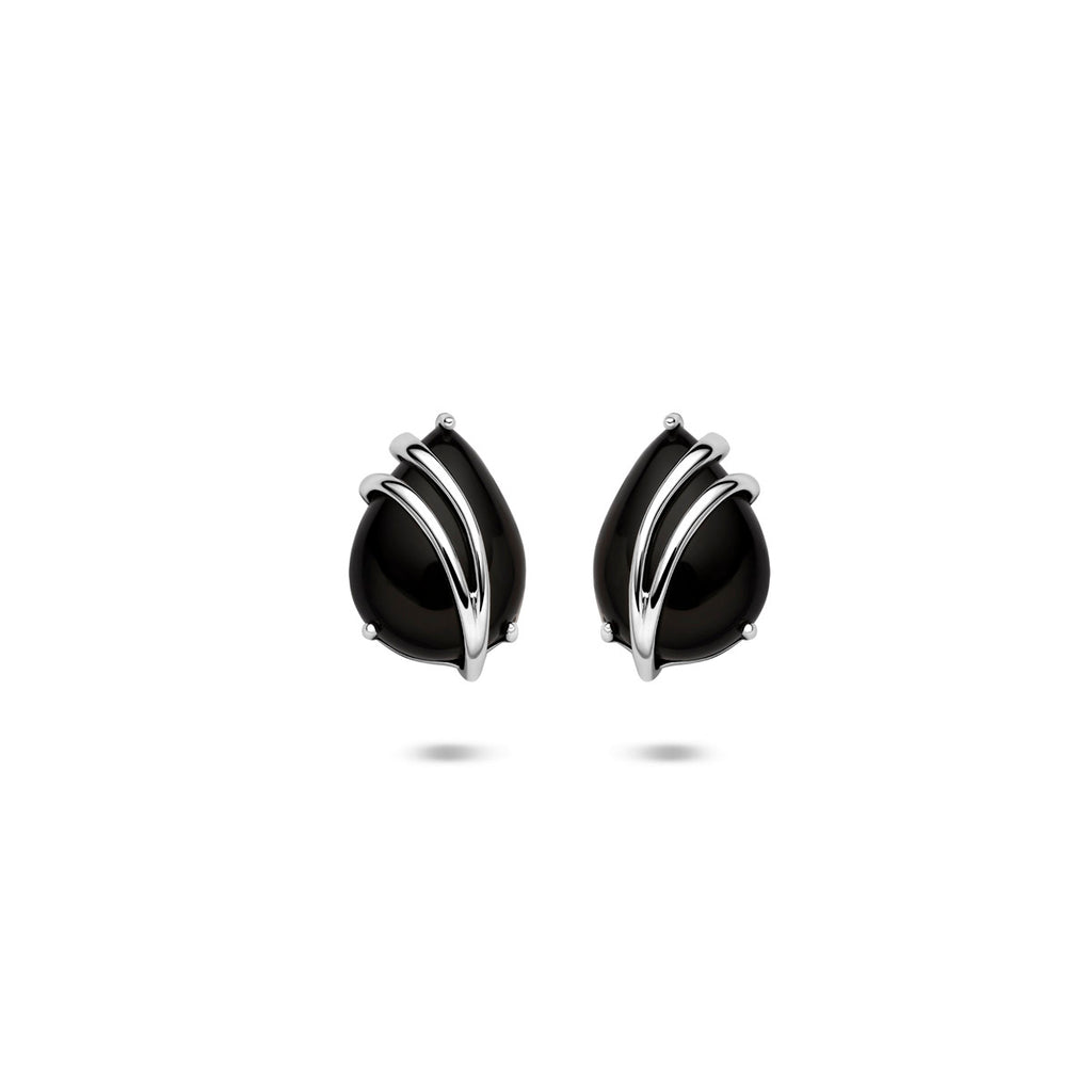 Ohrstecker Tropfen Onyx 11 mm Silber rhodiniert