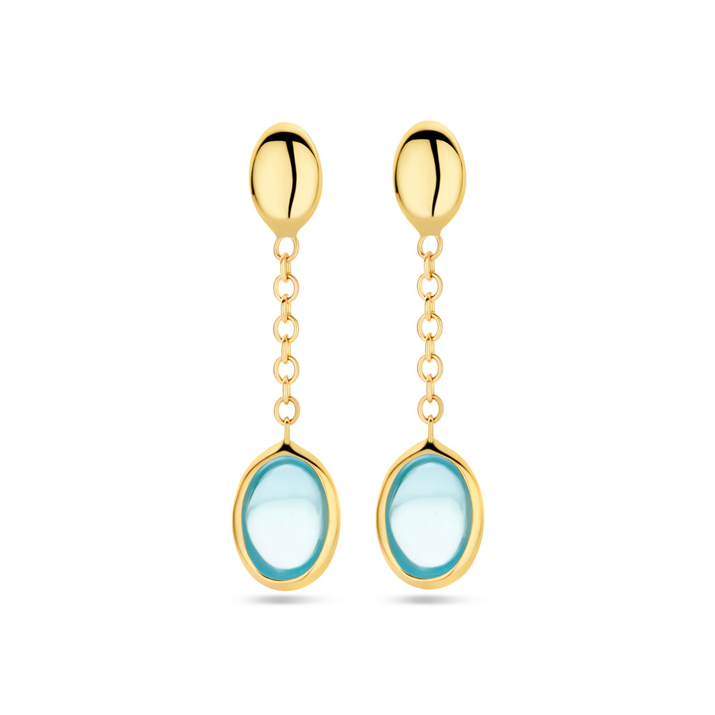 Ohrhänger blauer Topas 26 mm 14K Gelbgold