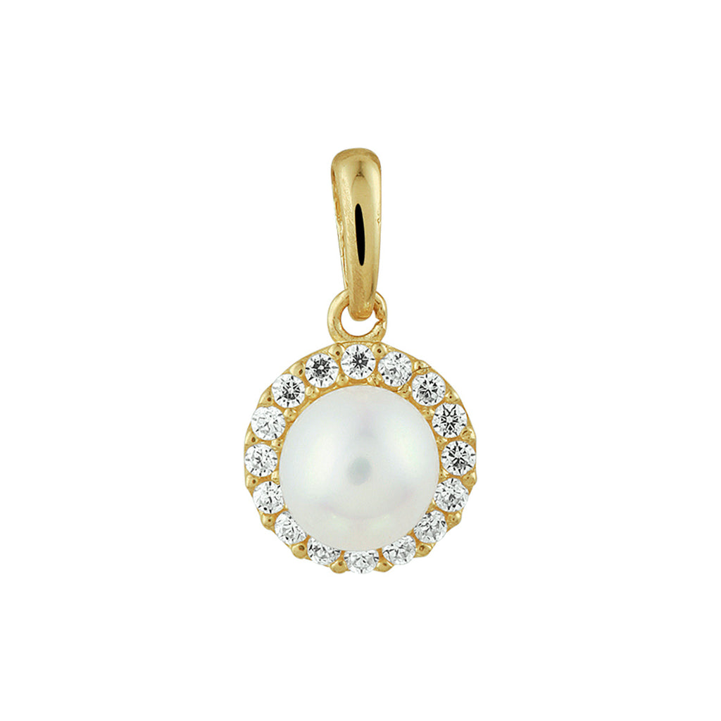 Anhänger Perle und Zirkonia 14K Gelbgold
