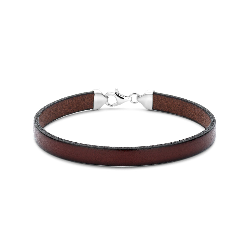 armband bruin leer 7 mm 21 cm zilver gerhodineerd met rubber/nylon/leer