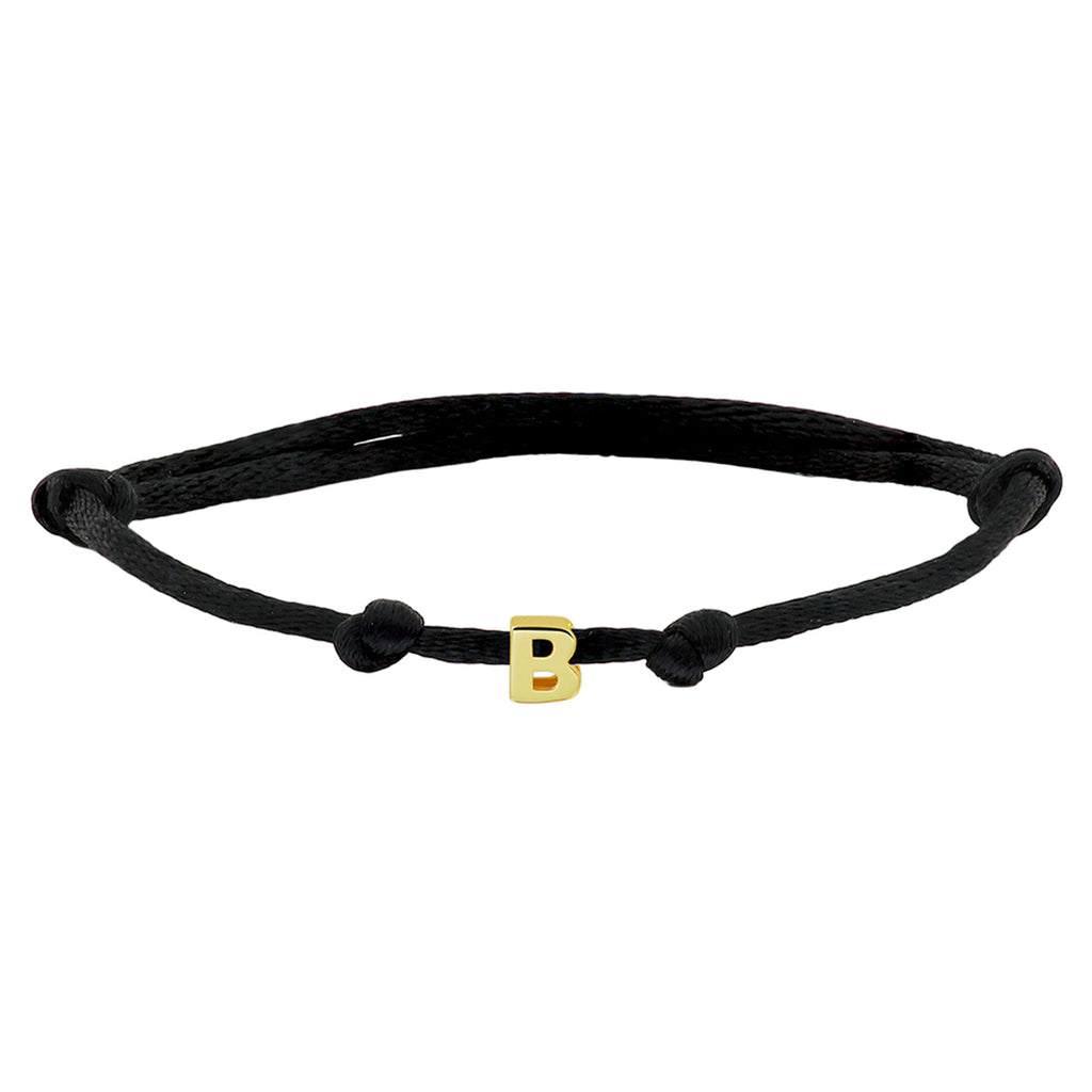 Armband Satin schwarz Buchstabe 13 - 26 cm 14K Gold mit Gummi/Nylon/Leder