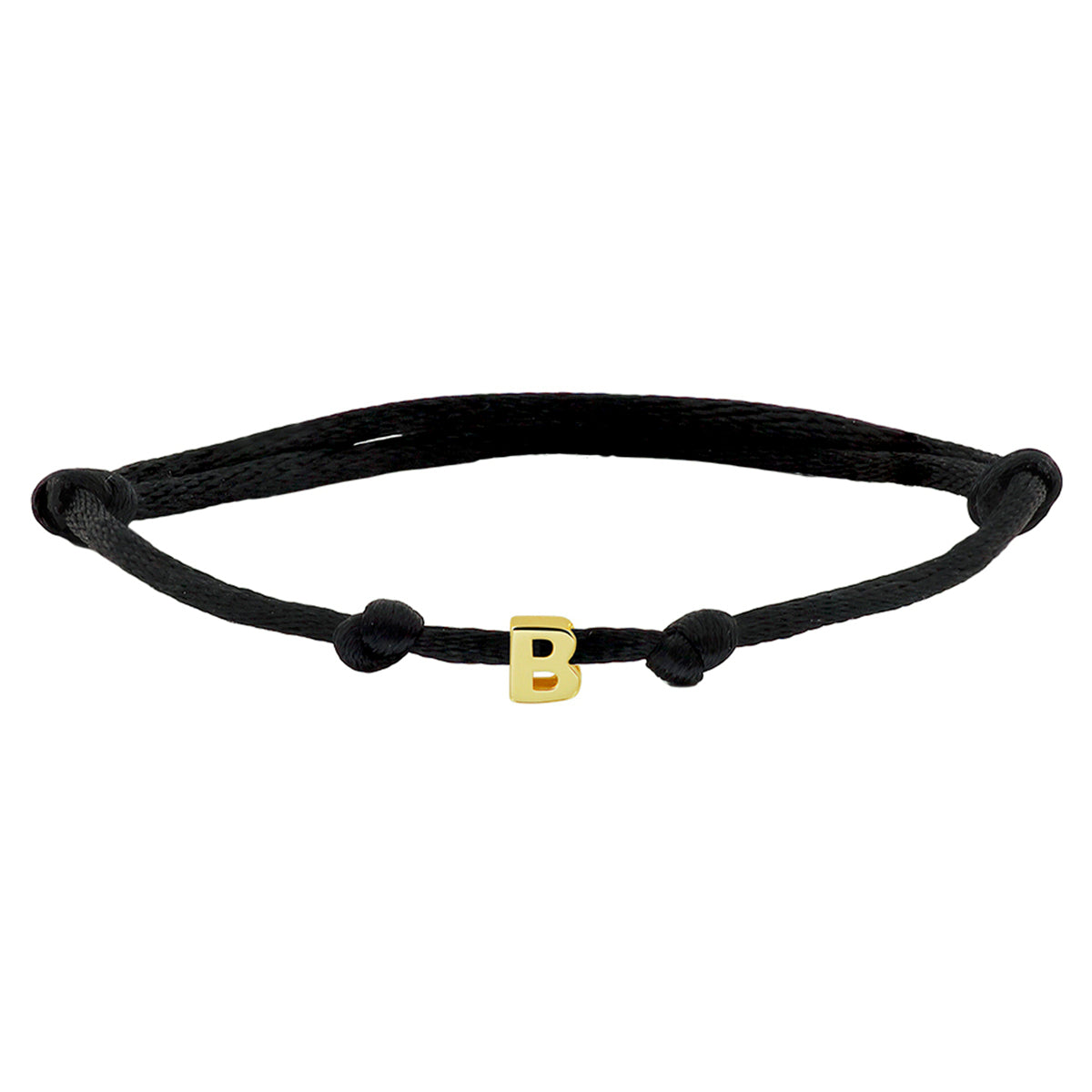 Armband Satin schwarz Buchstabe 13 - 26 cm 14K Gold mit Gummi/Nylon/Leder