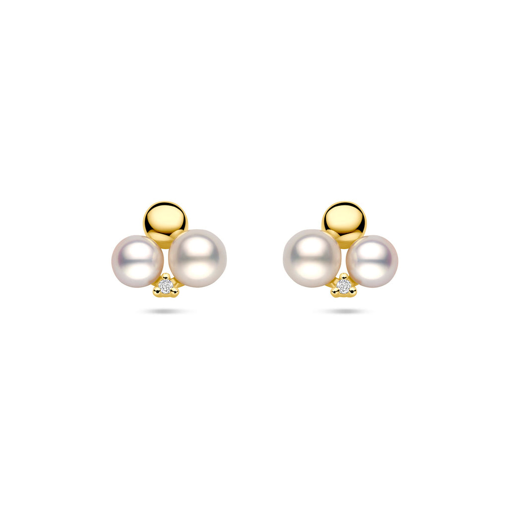 oorknoppen parels en diamant 0.02ct (2x 0.01ct) h si 9 mm 14K geelgoud