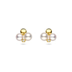 oorknoppen parels en diamant 0.02ct (2x 0.01ct) h si 9 mm 14K geelgoud