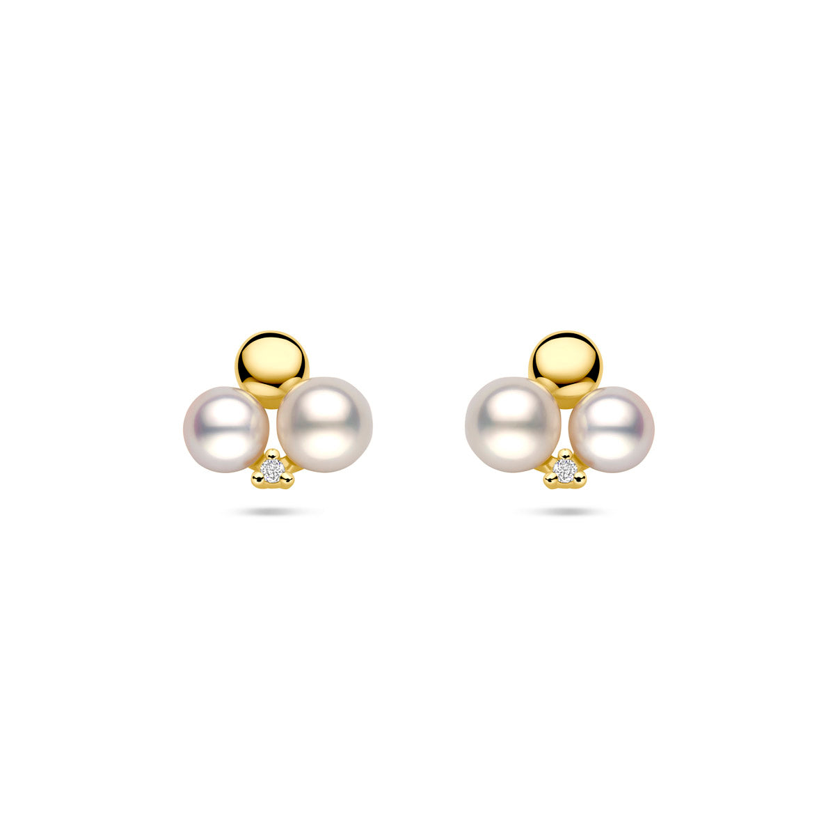 oorknoppen parels en diamant 0.02ct (2x 0.01ct) h si 9 mm 14K geelgoud