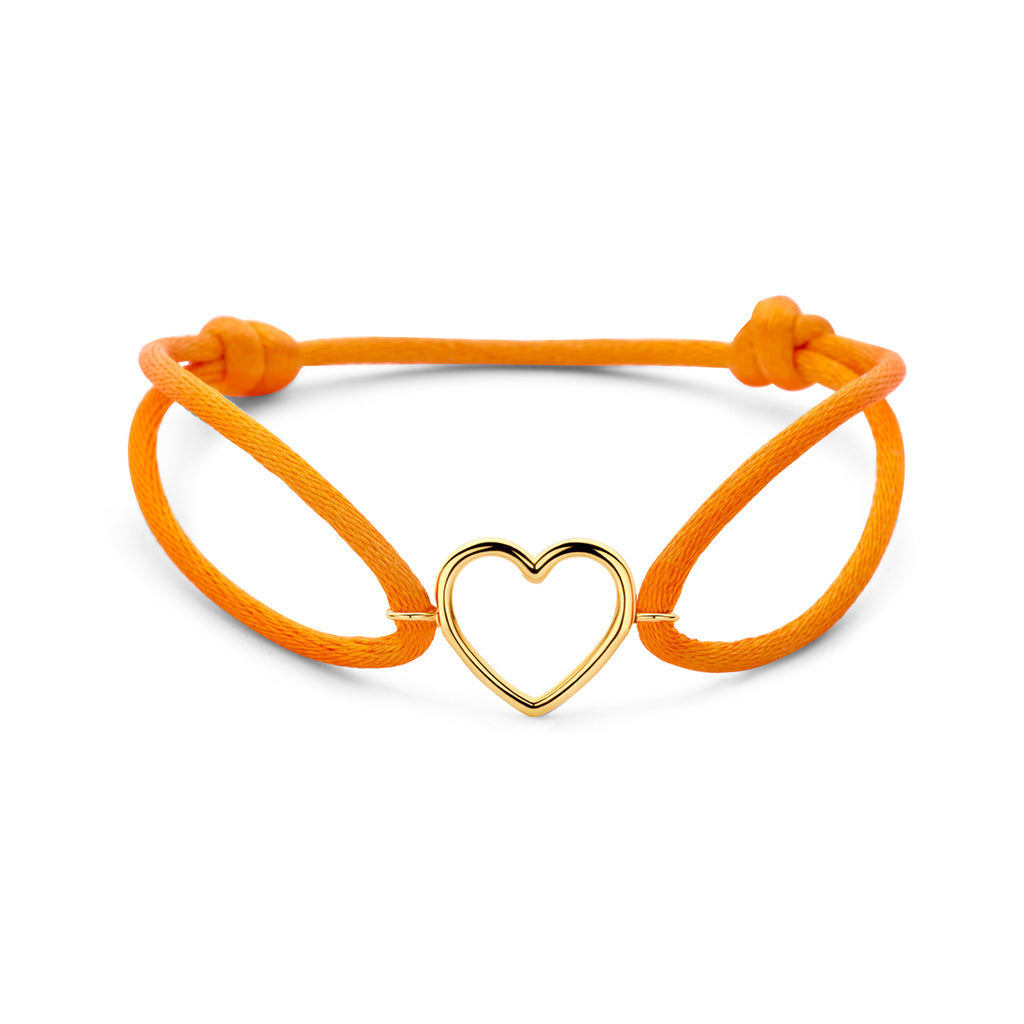 Armband orange Satin Herz 13 - 26 cm 14K Gold mit Gummi/Nylon/Leder