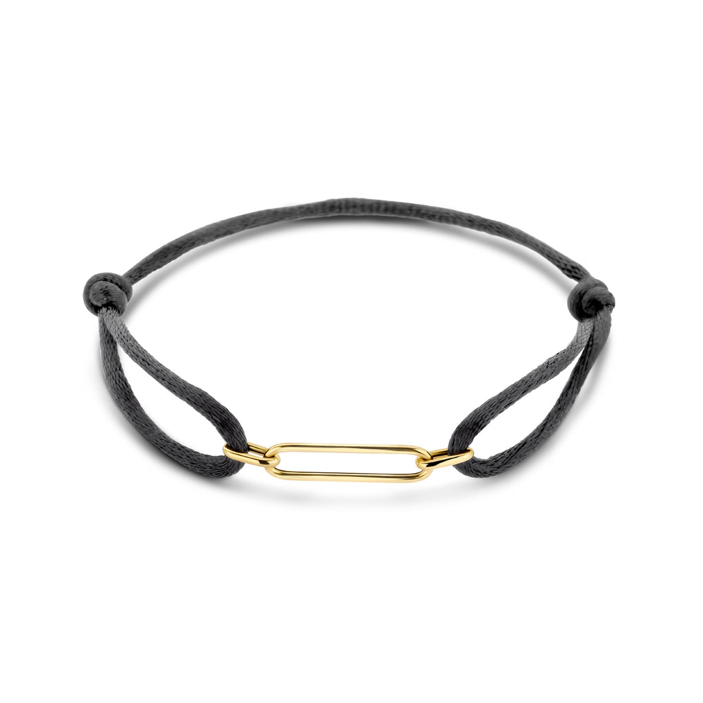Armband Satin Schwarz 13 - 26 cm 14K Gold mit Gummi/Nylon/Leder