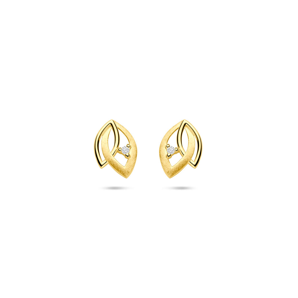 oorknoppen poli/mat diamant 0.02ct (2x 0.01ct) h si 9,5 mm 14K geelgoud