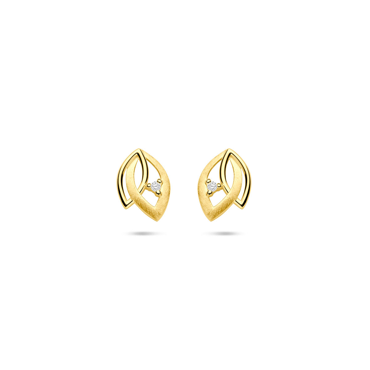 oorknoppen poli/mat diamant 0.02ct (2x 0.01ct) h si 9,5 mm 14K geelgoud
