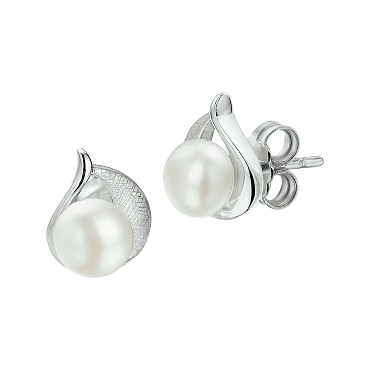 oorknoppen gescratcht parel zilver gerhodineerd