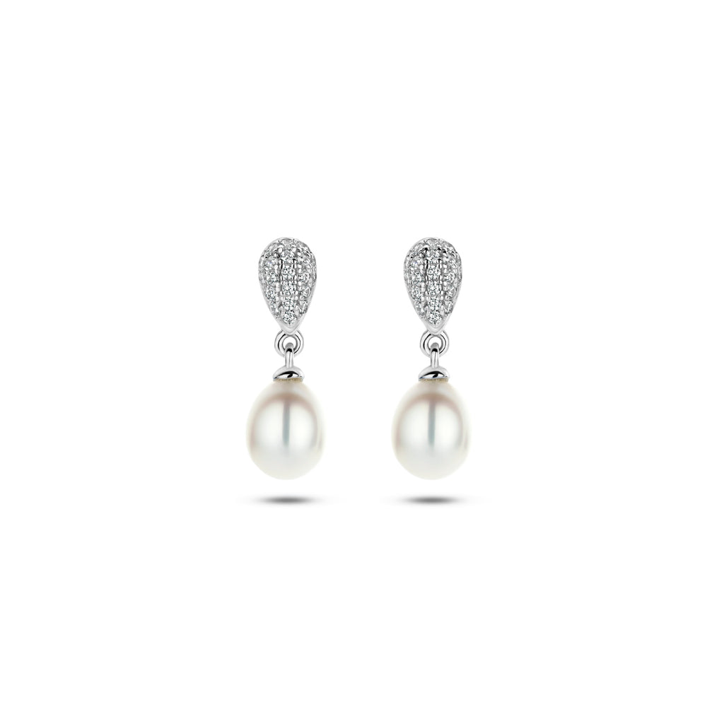 oorhangers parel en zirkonia zilver gerhodineerd