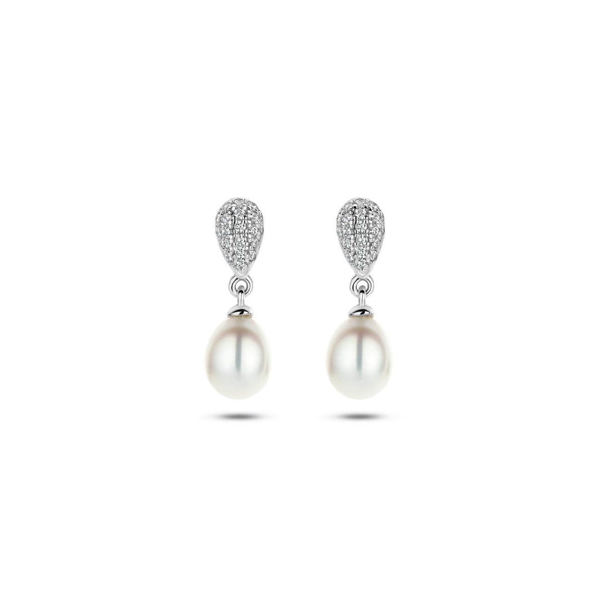 oorhangers parel en zirkonia zilver gerhodineerd