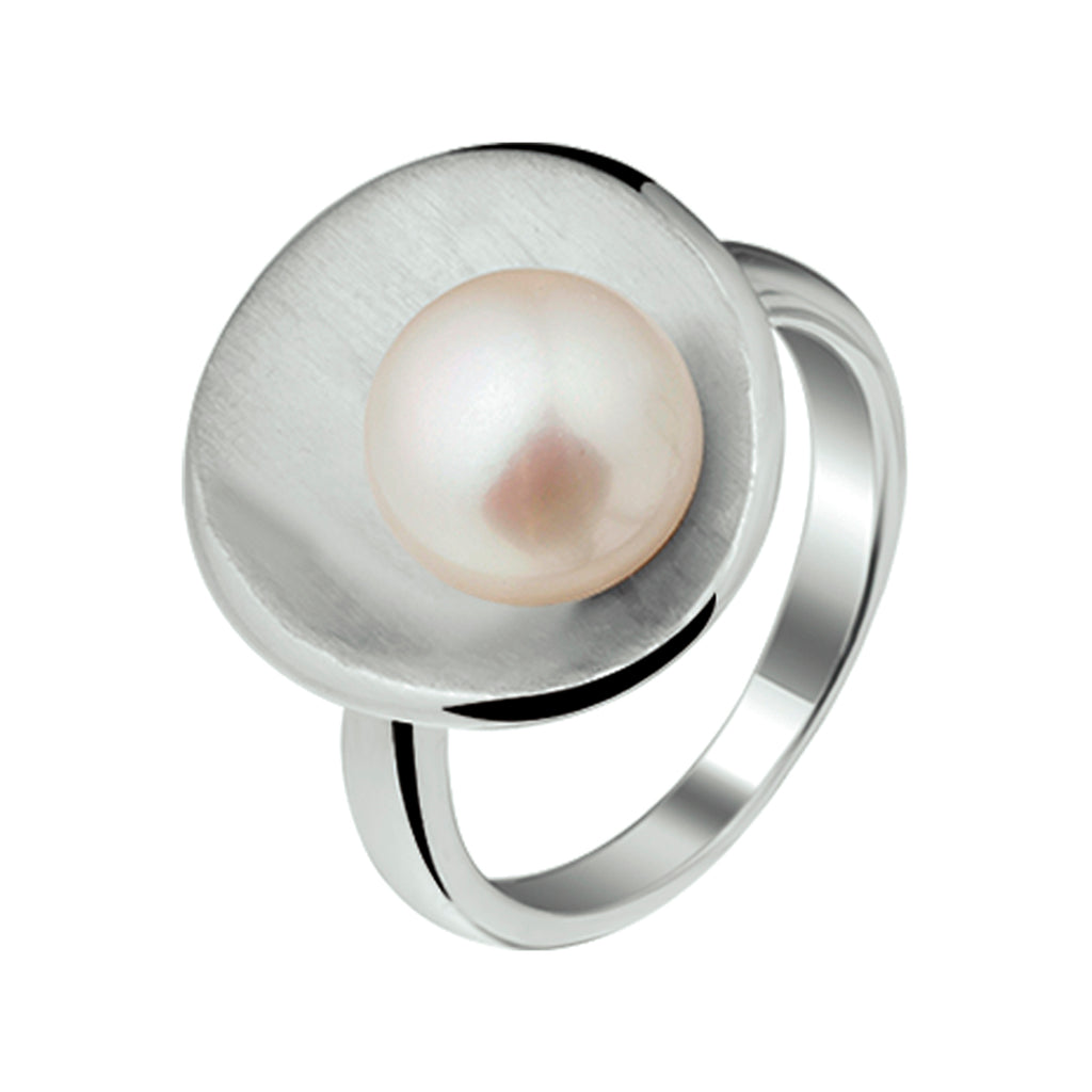 Ring Perlmutt Poly/Mattsilber rhodiniert