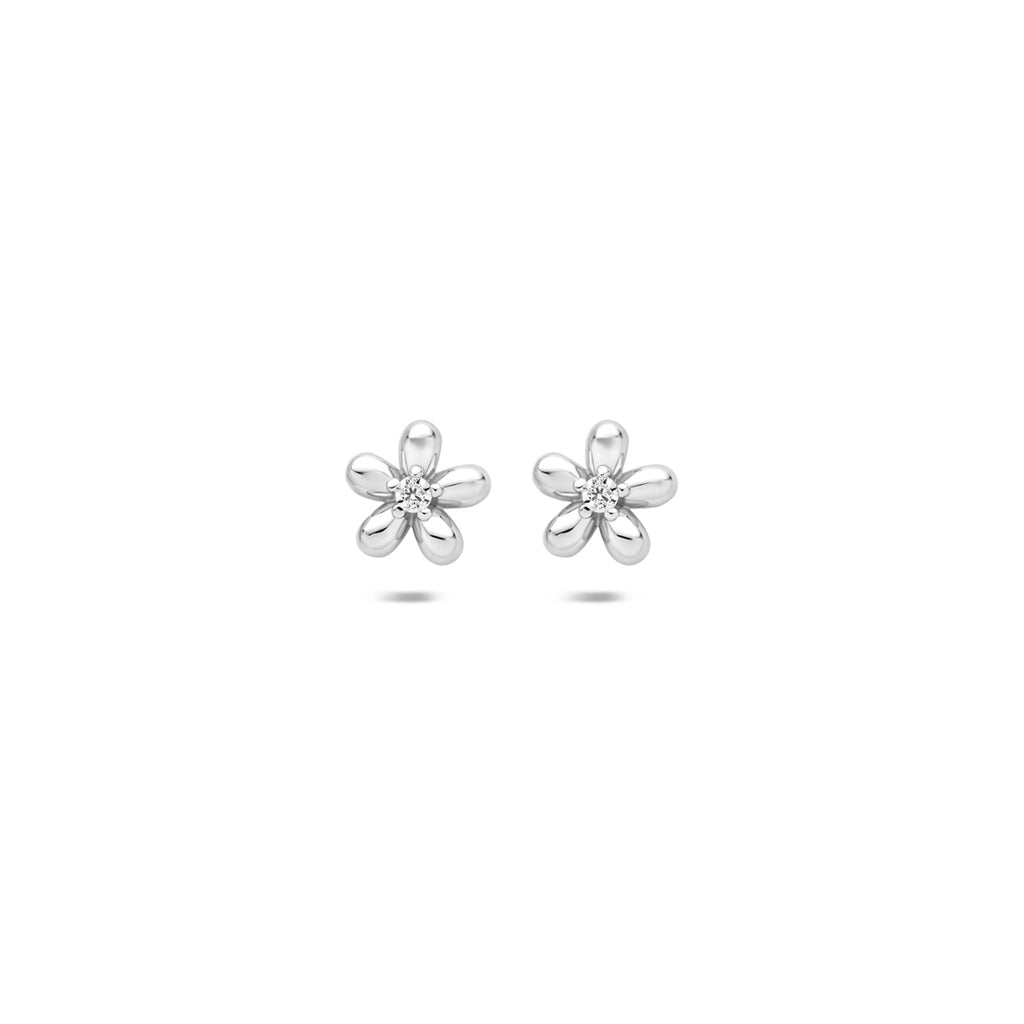 oorknoppen bloem zirkonia 6 mm zilver gerhodineerd