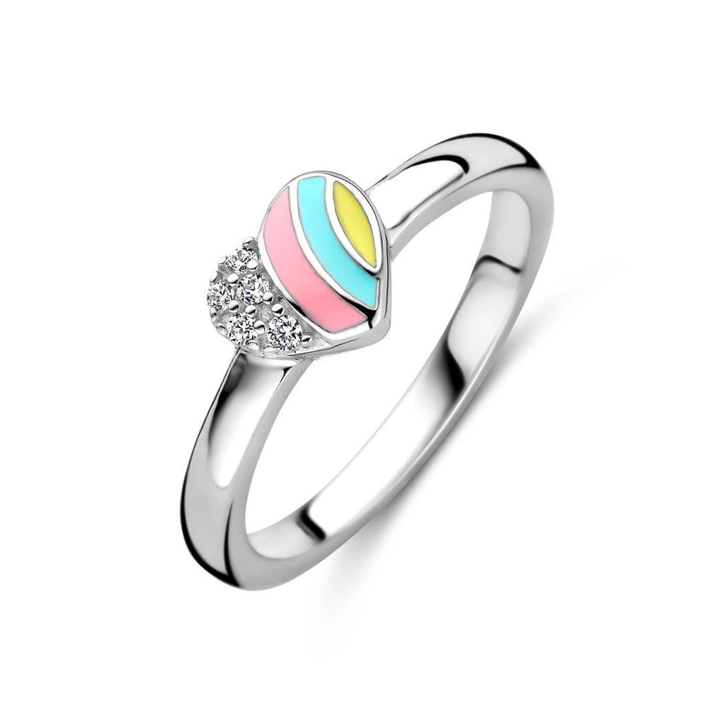 Ring Herz Zirkonia Emaille Silber rhodiniert