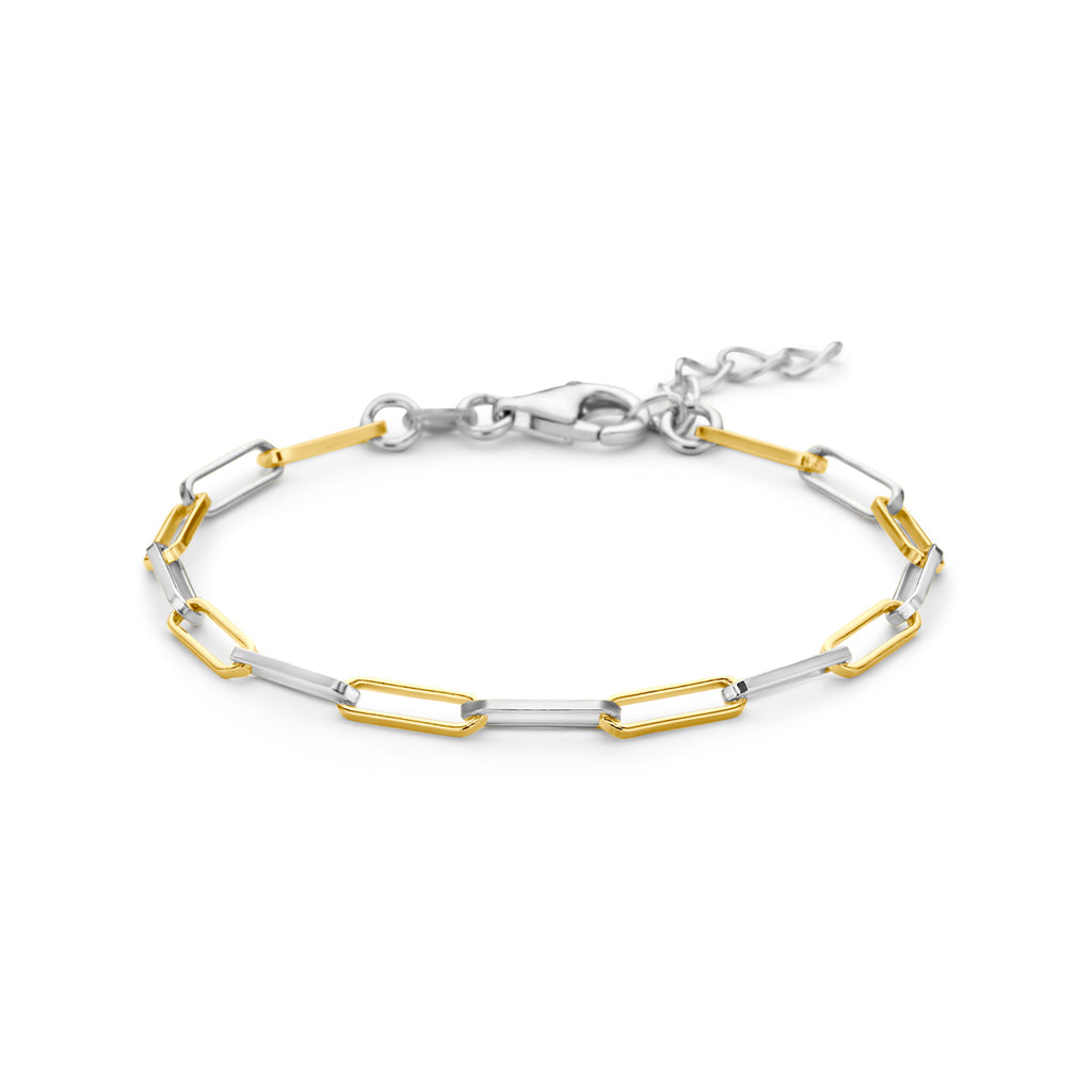 armband paperclip vierkante buis 3,0 mm 15,5 + 2,5 cm 3 micron zilver verguld (geel/rhodium)