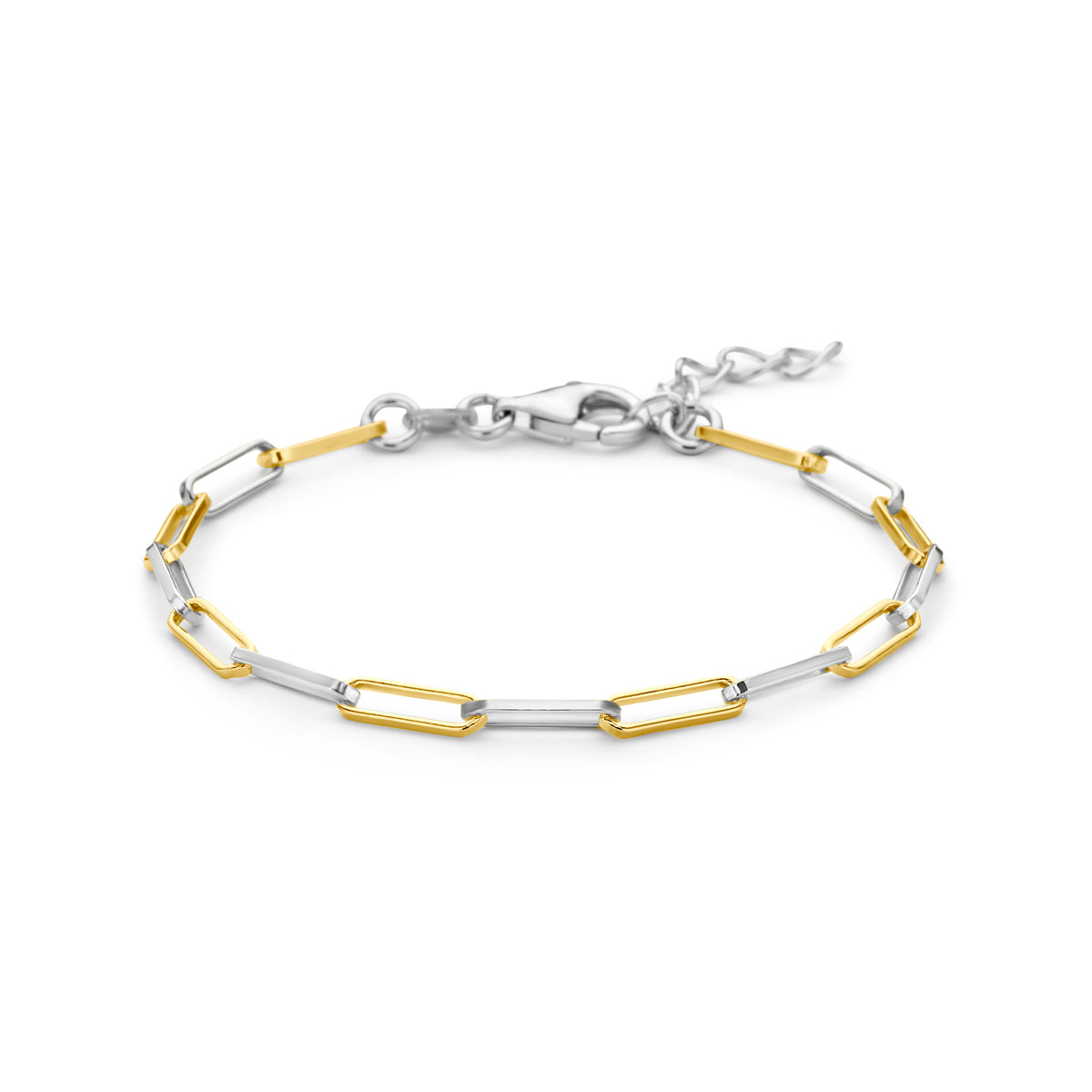 armband paperclip vierkante buis 3,0 mm 15,5 + 2,5 cm 3 micron zilver verguld (geel/rhodium)