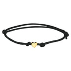 Armband Satin schwarz Herz 13 - 26 cm 14K Gold mit Gummi/Nylon/Leder
