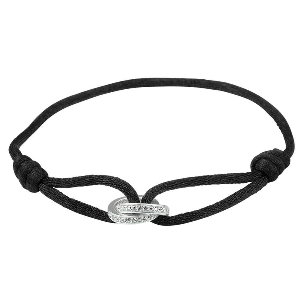 armband satijn zwart zirkonia 13 - 26 cm zilver gerhodineerd met rubber/nylon/leer