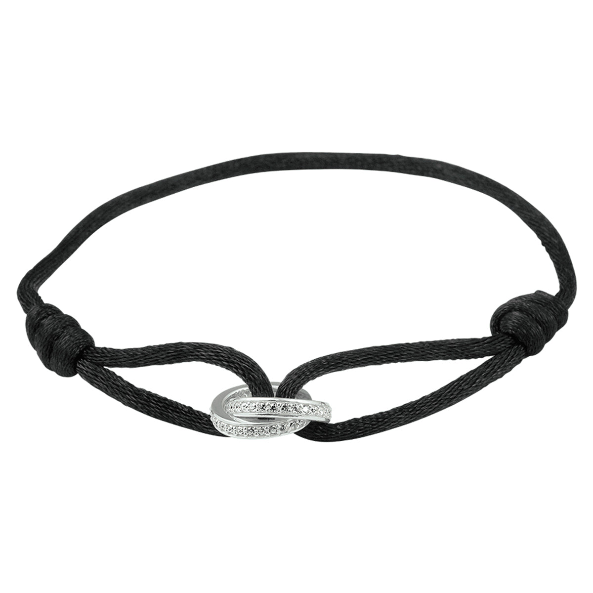 Armband Satin schwarz Zirkonia 13 - 26 cm Silber rhodiniert mit Gummi/Nylon/Leder