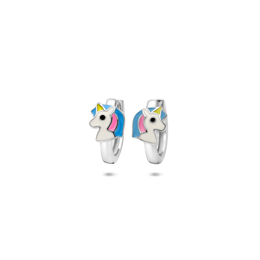 Klappohrringe Emaille Einhorn 13 mm Silber rhodiniert