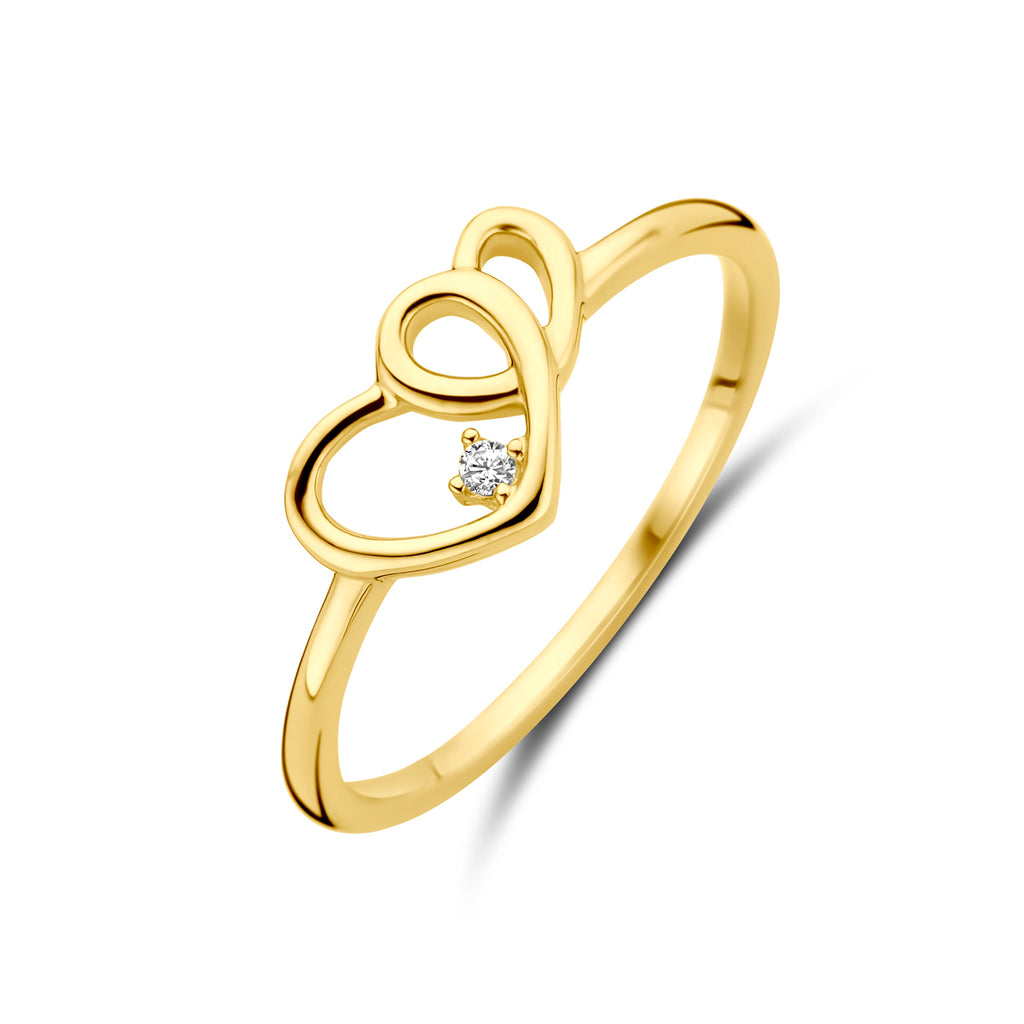Ring Herzen und Zirkonia 14K Gelbgold