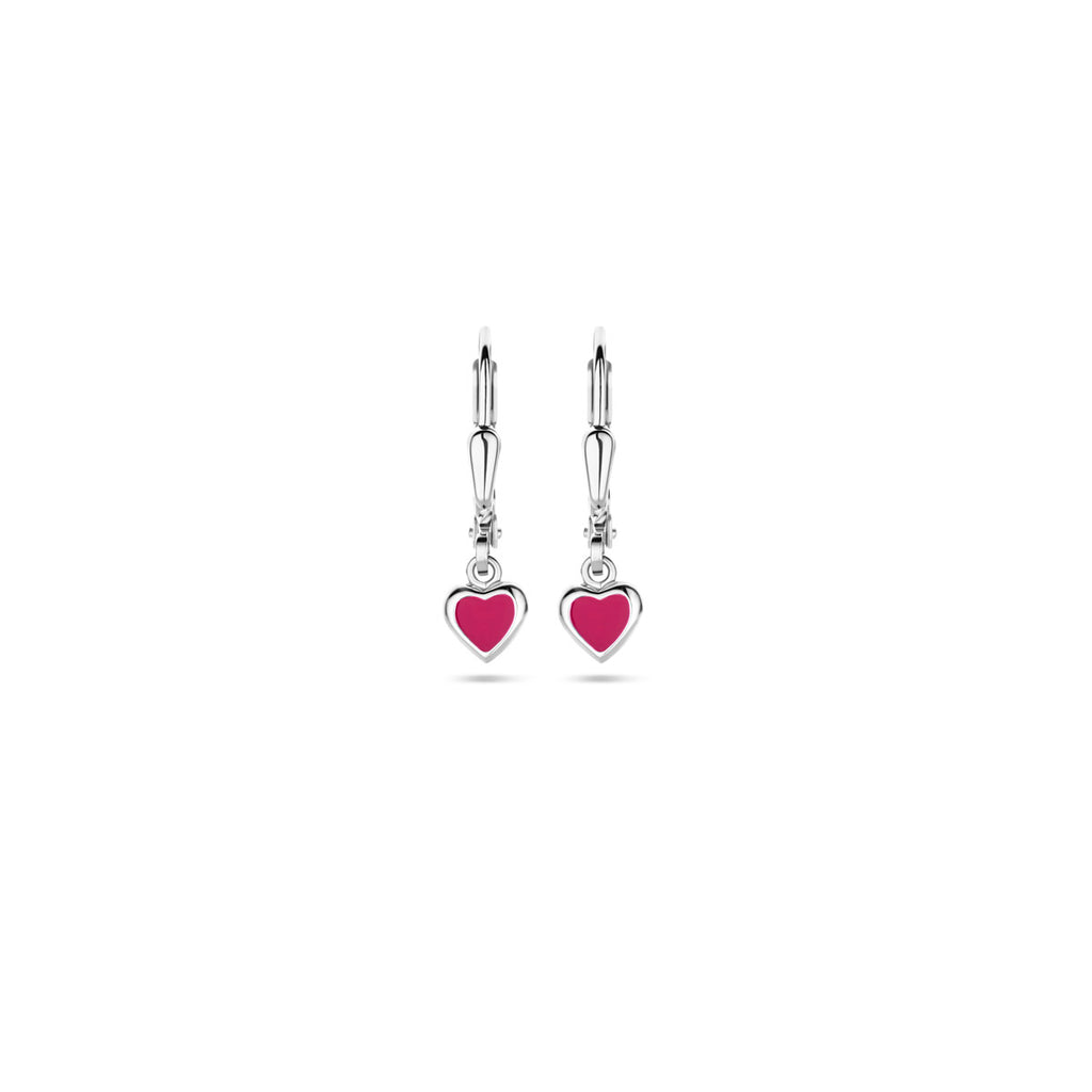 Ohrhänger Herz dunkelrosa Emaille Brisurhaken 19 mm rhodiniertes Silber