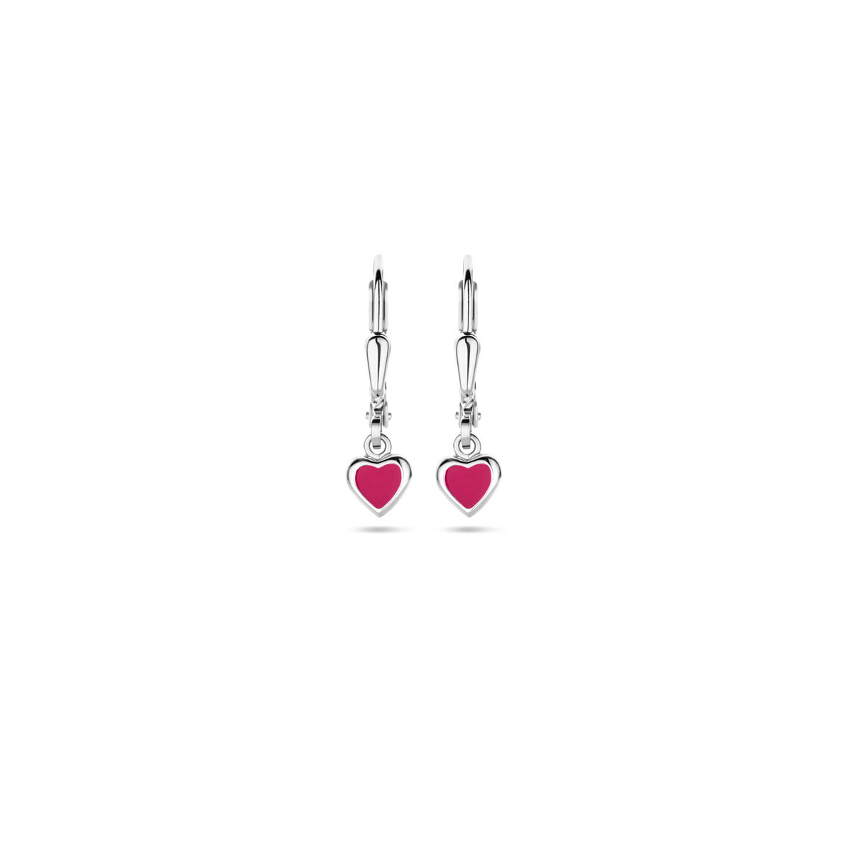 Ohrhänger Herz dunkelrosa Emaille Brisurhaken 19 mm rhodiniertes Silber