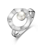 ring rondje parel gescratcht zilver gerhodineerd