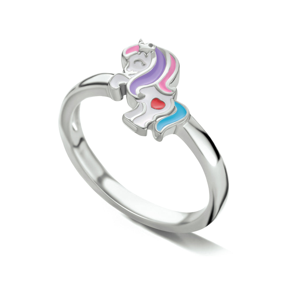 ring emaille eenhoorn zilver gerhodineerd