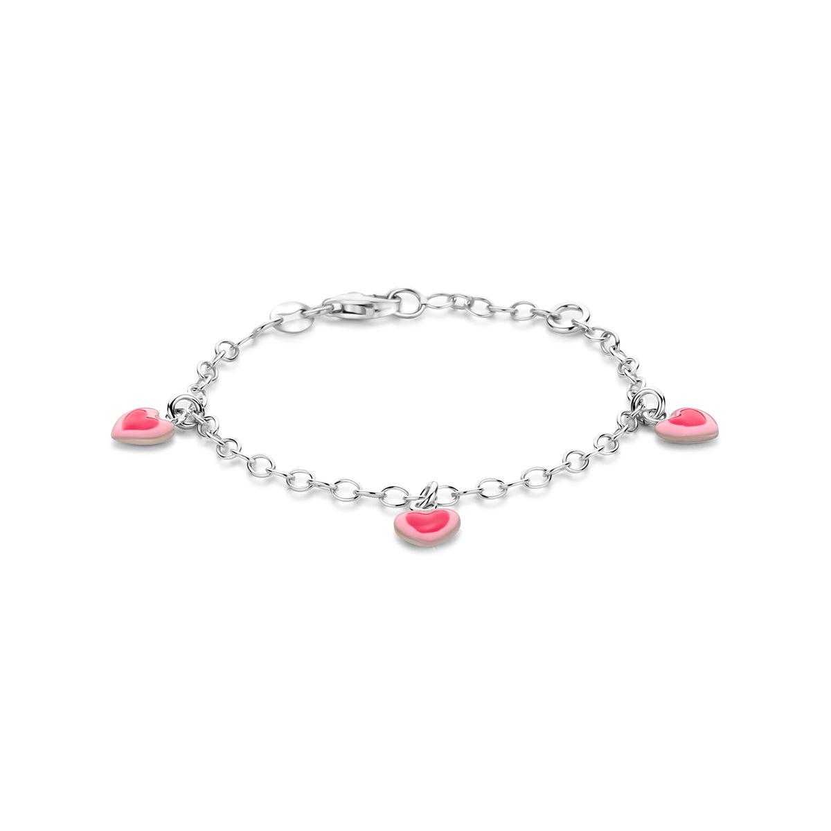 armband emaille hartjes 13 - 15 cm zilver gerhodineerd