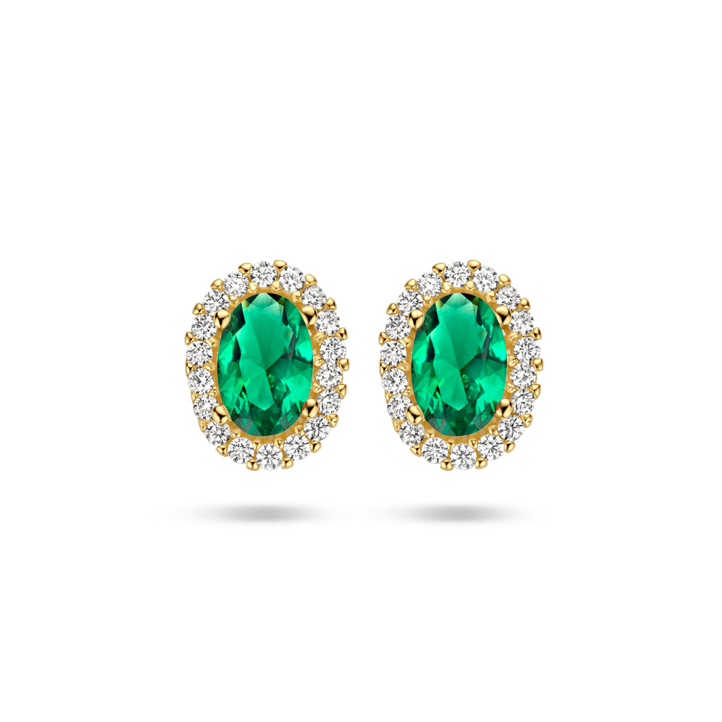 Ohrstecker grüner und weißer Zirkonia Halo 14K Gelbgold