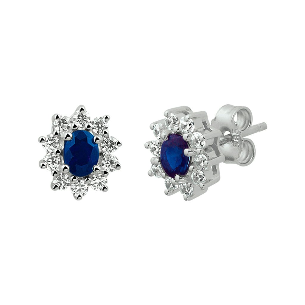 oorknoppen saffier en zirkonia halo 14K witgoud