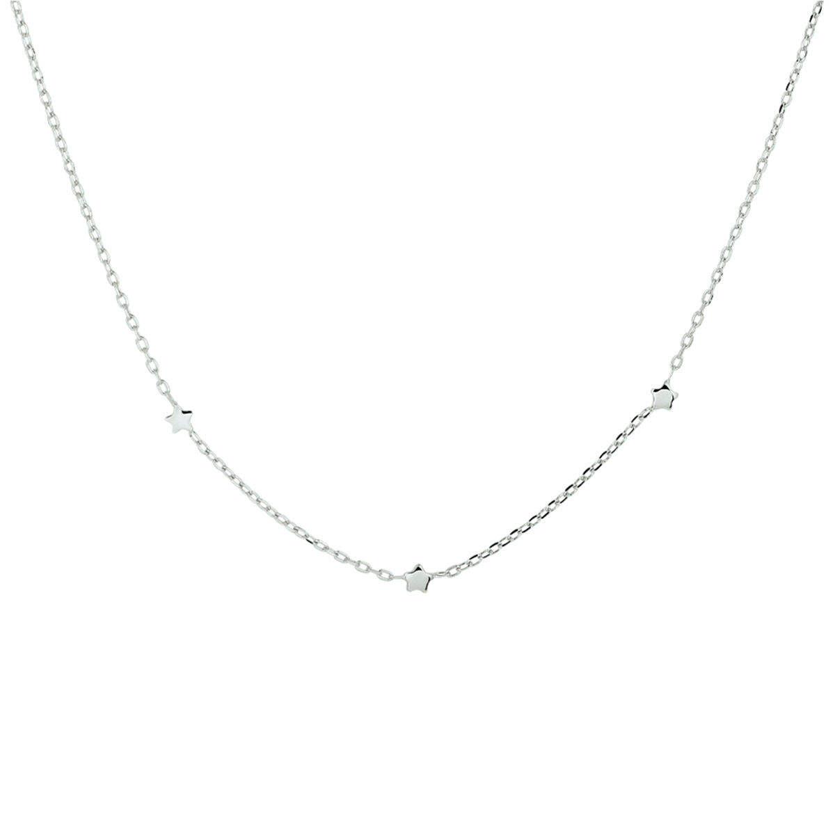 Halskette Sterne 41 + 4 cm Silber rhodiniert