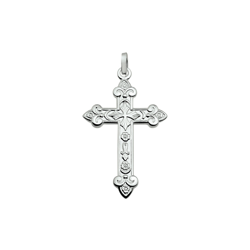 Anhänger Kreuz poliert/matt 35,5 mm Silber weiß