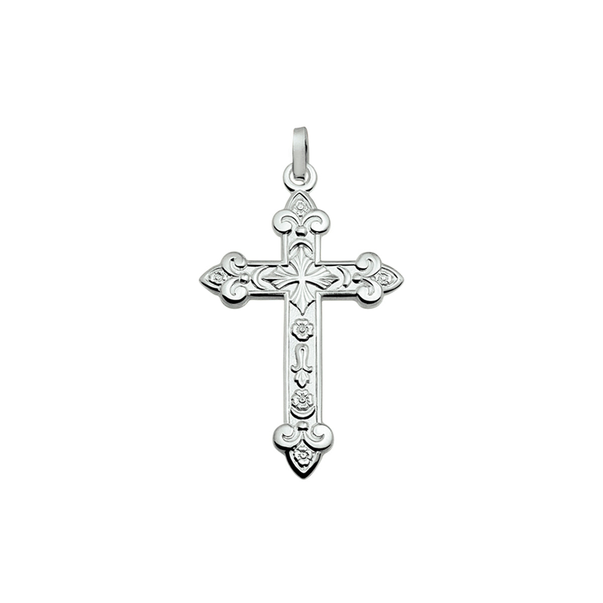 Anhänger Kreuz poliert/matt 35,5 mm Silber weiß