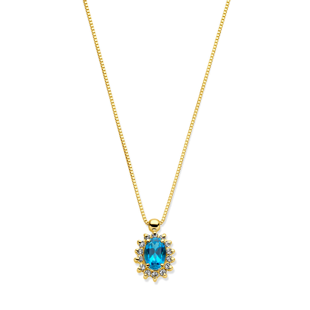collier london blue topaas en diamant 40 - 42 - 44 cm 0.11ct h si 14K geelgoud